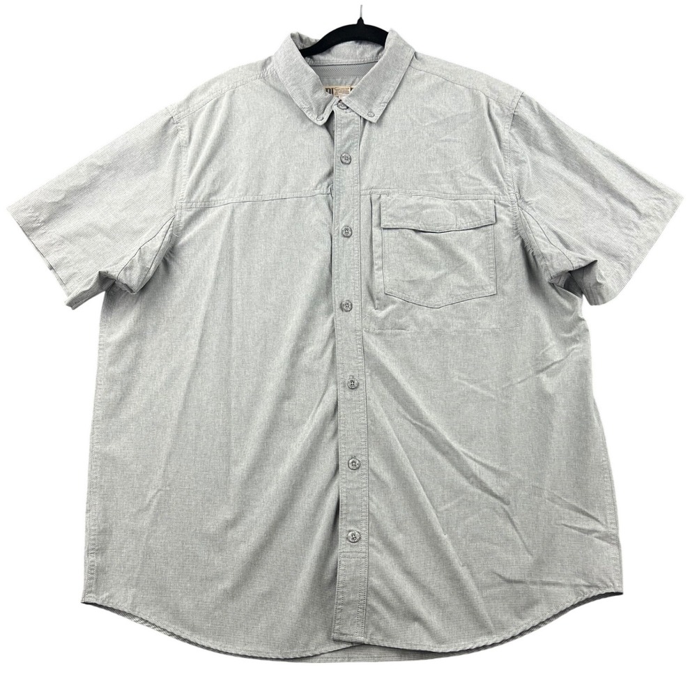 Duluth Trading Co Mens XL Grey Short Sleeve Button Down Shirt Standard Fit